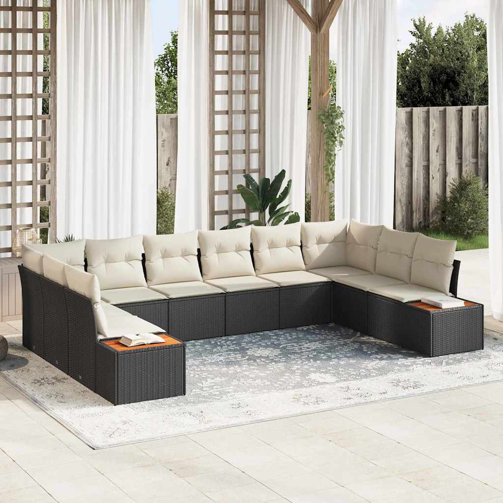 Set Divano da Giardino 10 pcs Nero e Crema Polyrattan | homemem39