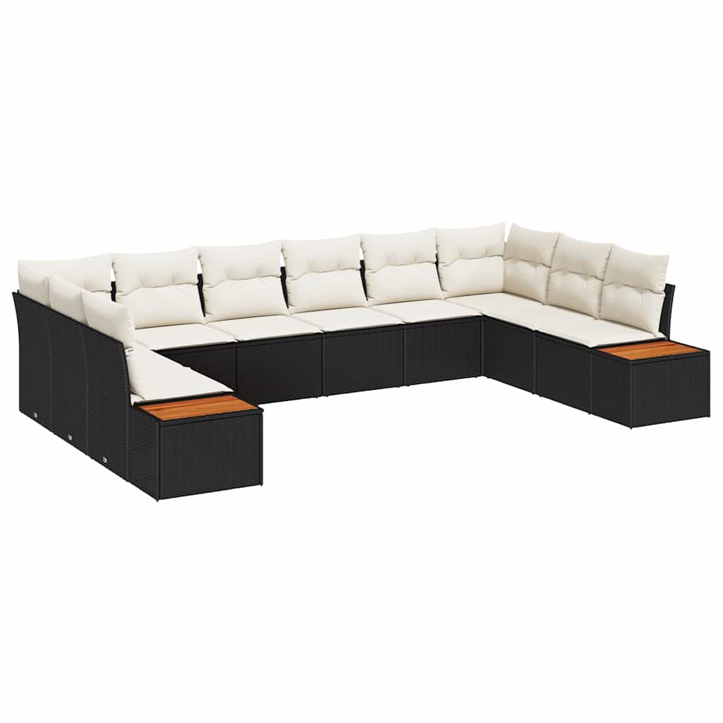 Set Divano da Giardino 10 pcs Nero e Crema Polyrattan | homemem39
