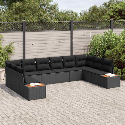 Set Divano da Giardino con cuscino 10 pcs Nero Polyrattan | homemem39
