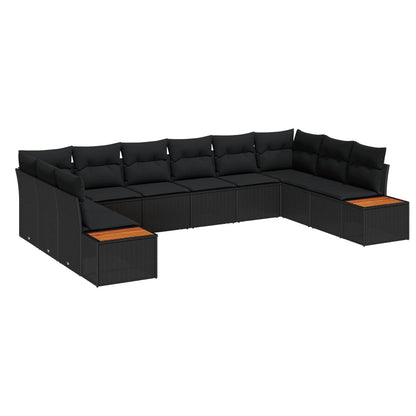 Set Divano da Giardino con cuscino 10 pcs Nero Polyrattan | homemem39