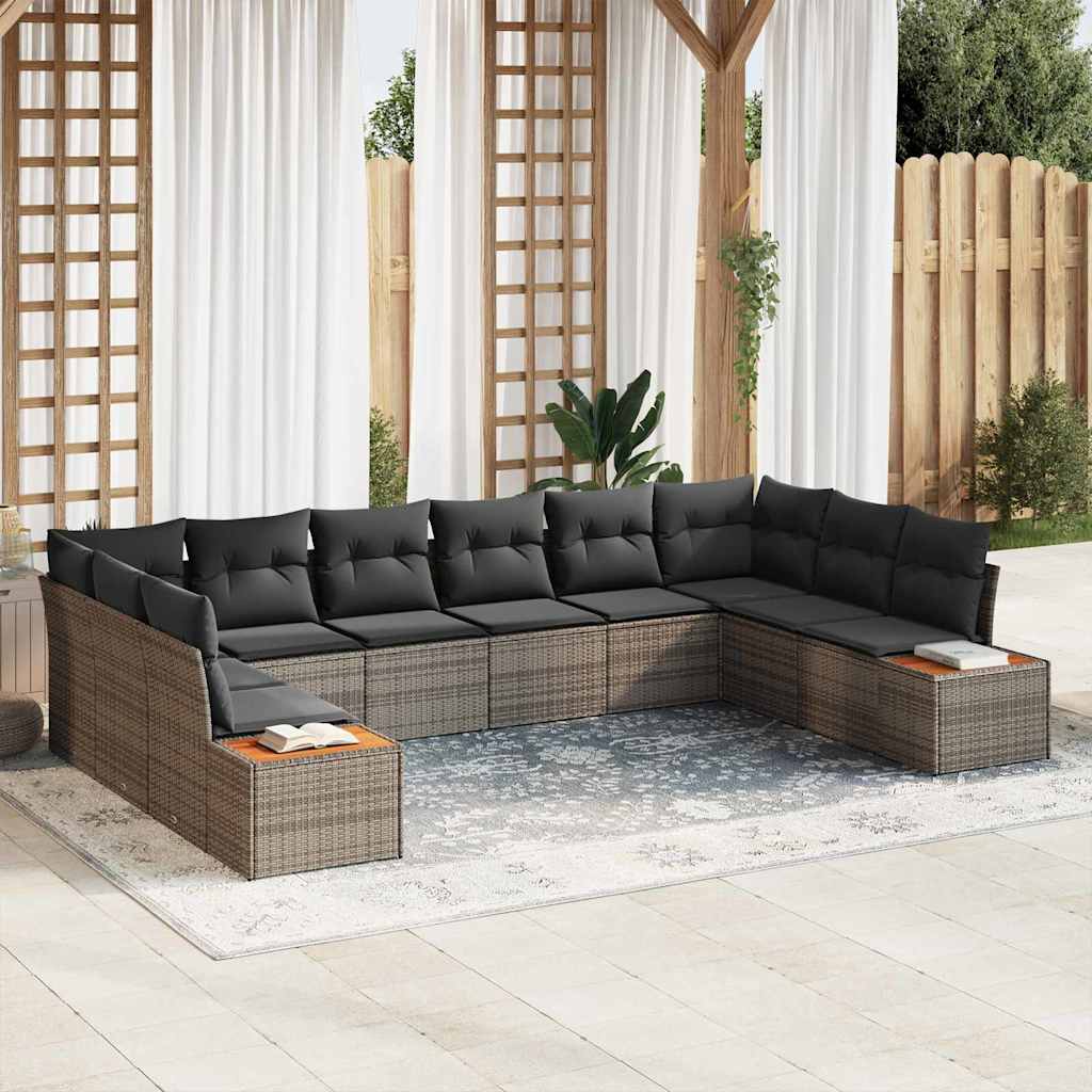 Set Divano da Giardino con cuscino 10 pcs Grigio Polyrattan | homemem39