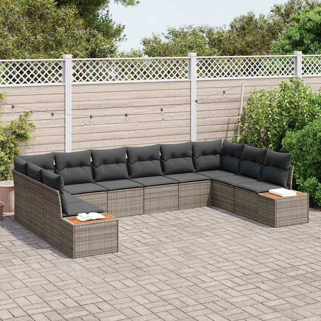 Set Divano da Giardino con cuscino 10 pcs Grigio Polyrattan | homemem39