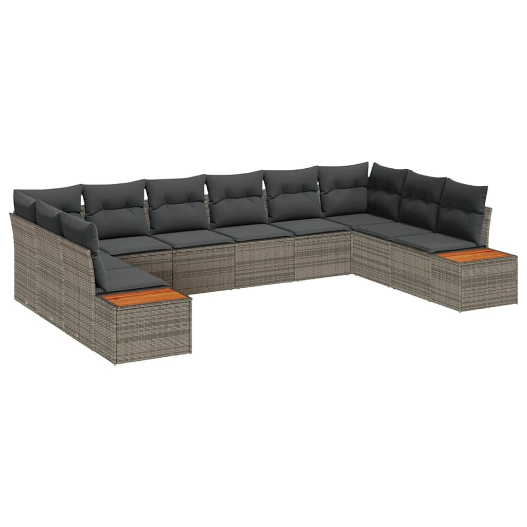 Set Divano da Giardino con cuscino 10 pcs Grigio Polyrattan | homemem39