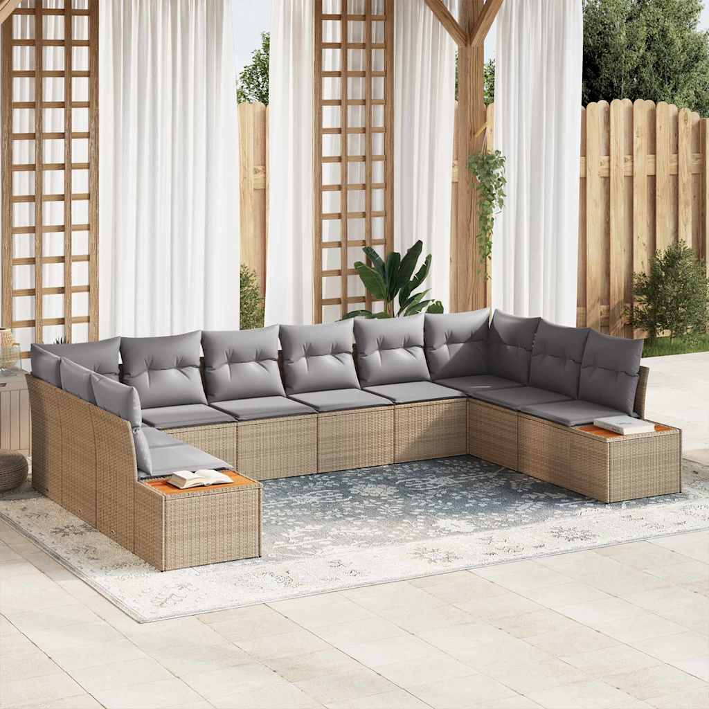 Set Divano da Giardino 10 pcs Beige e Grigio Chiaro Polyrattan | homemem39