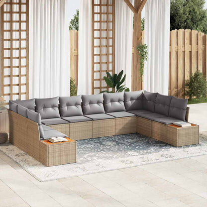 Set Divano da Giardino 10 pcs Beige e Grigio Chiaro Polyrattan | homemem39