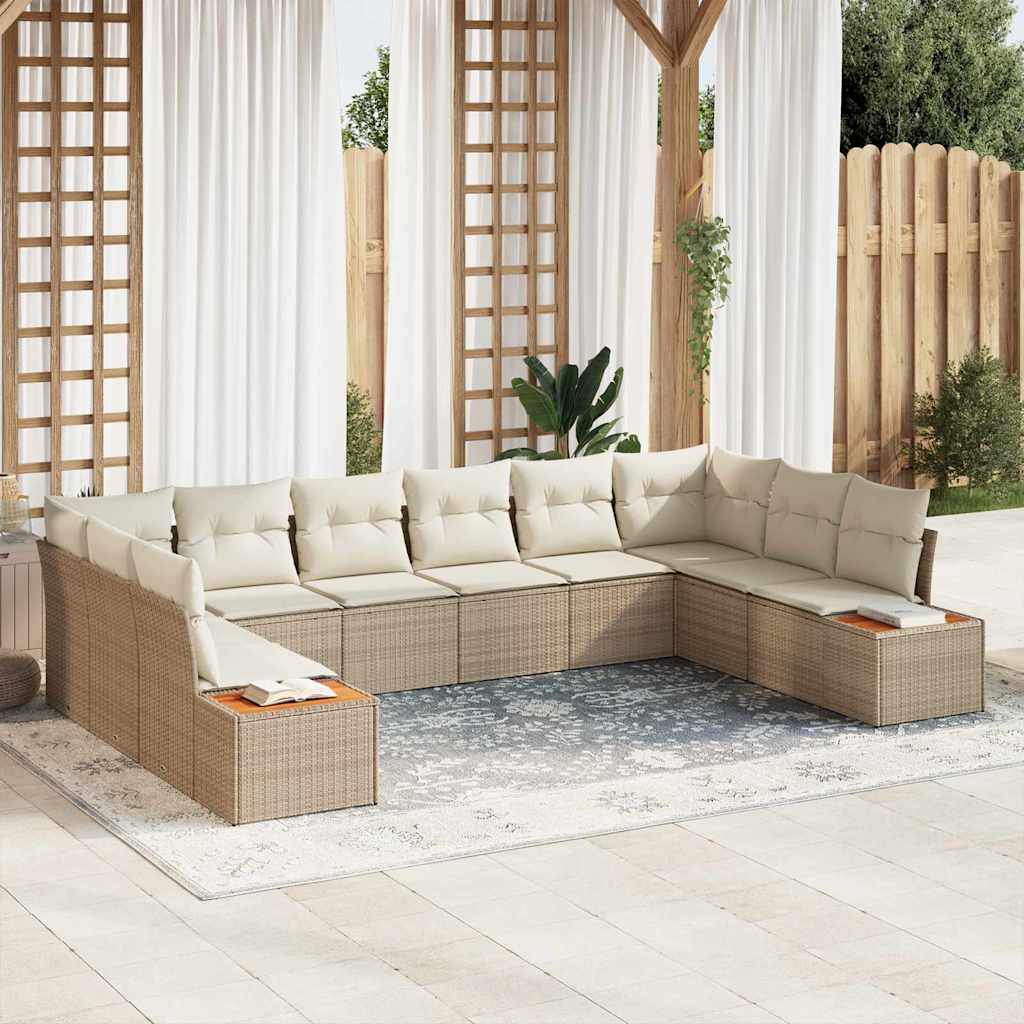 Set Divano da Giardino 10 pcs Beige e Crema Polyrattan | homemem39
