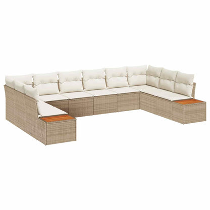 Set Divano da Giardino 10 pcs Beige e Crema Polyrattan | homemem39