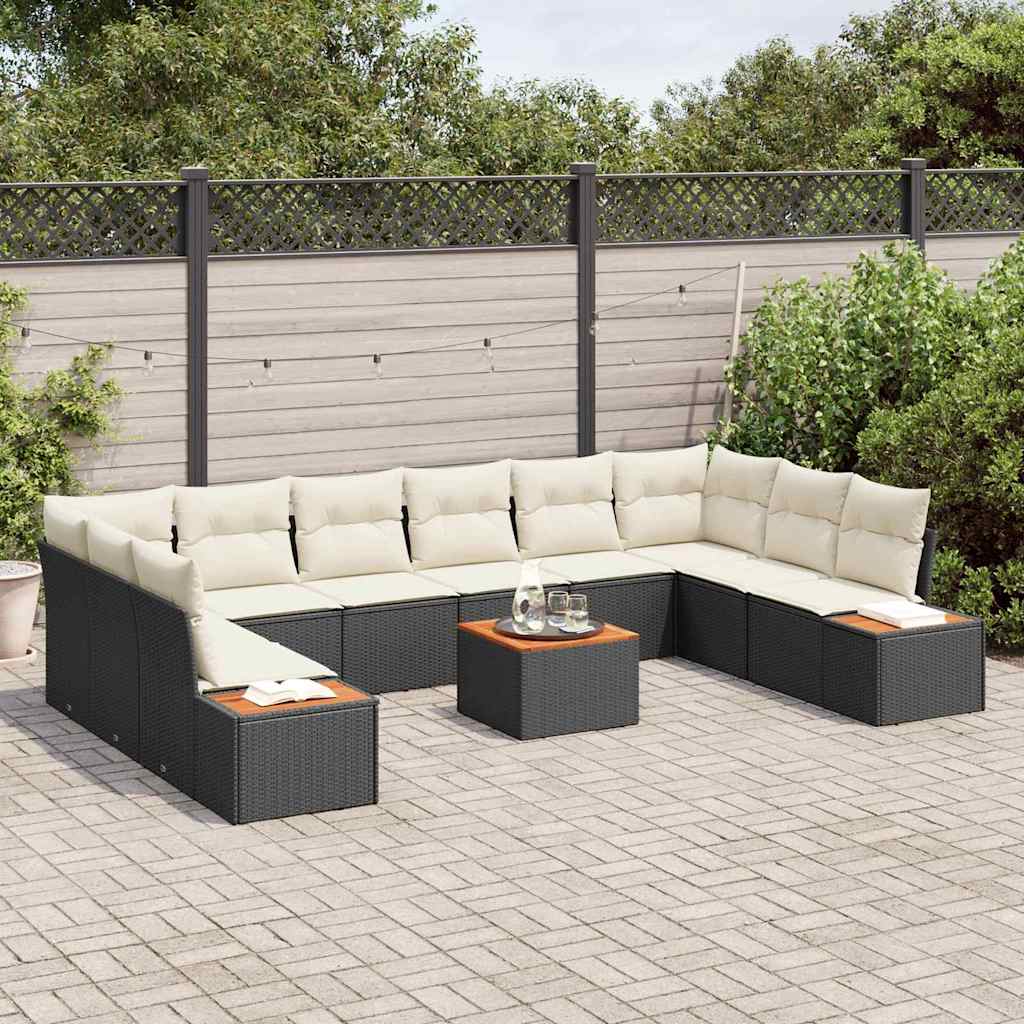 Set Divano da Giardino 10 pcs Nero e Crema Polyrattan | homemem39