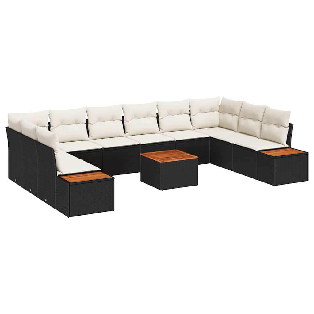 Set Divano da Giardino 10 pcs Nero e Crema Polyrattan | homemem39