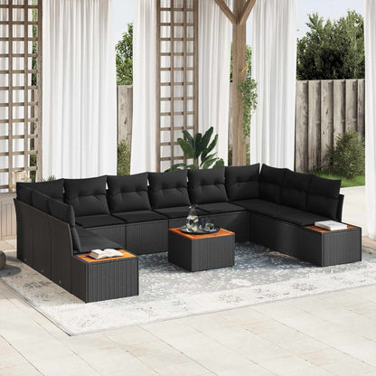 Set Divano da Giardino con cuscino 10 pcs Nero Polyrattan | homemem39