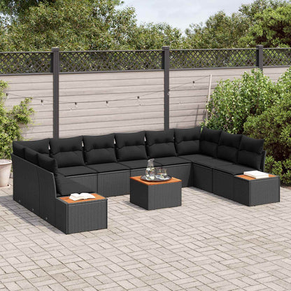 Set Divano da Giardino con cuscino 10 pcs Nero Polyrattan | homemem39