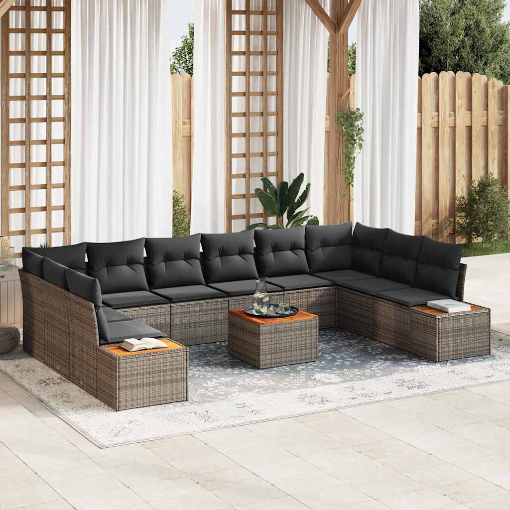 Set Divano da Giardino con cuscino 10 pcs Grigio Polyrattan