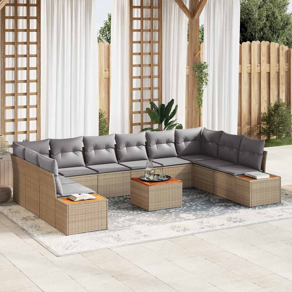 Set Divano da Giardino 10 pcs Beige e Grigio Chiaro Polyrattan | homemem39