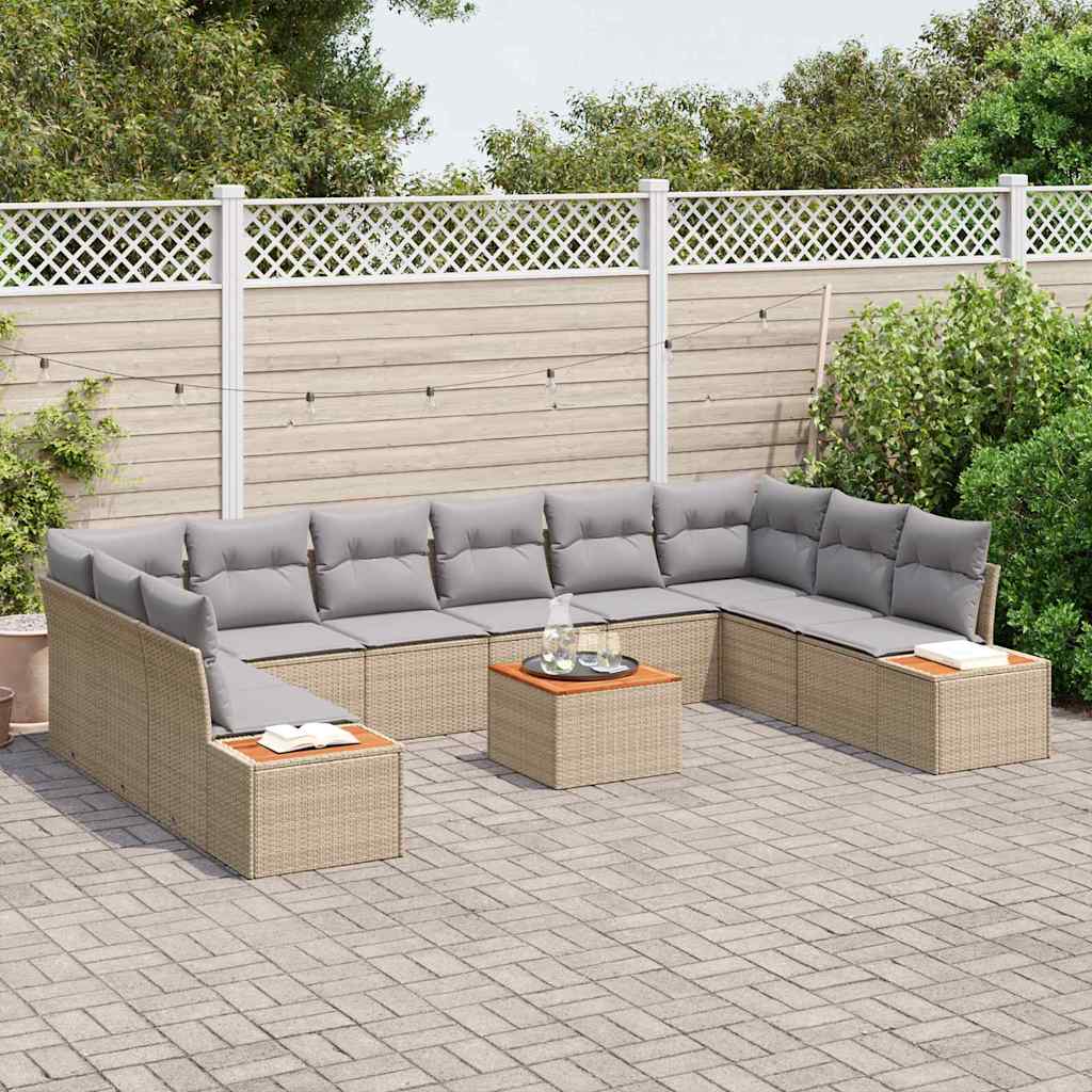 Set Divano da Giardino 10 pcs Beige e Grigio Chiaro Polyrattan | homemem39
