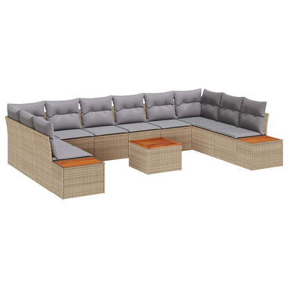 Set Divano da Giardino 10 pcs Beige e Grigio Chiaro Polyrattan | homemem39