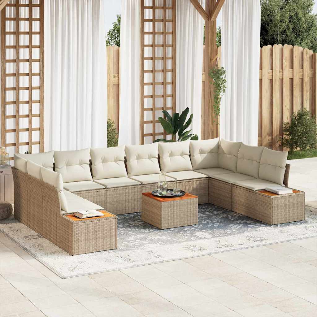 Set Divano da Giardino 10 pcs Beige e Crema Polyrattan | homemem39