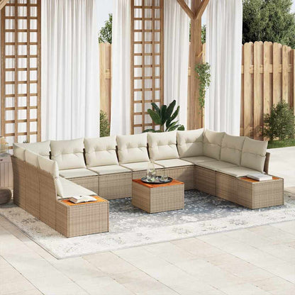 Set Divano da Giardino 10 pcs Beige e Crema Polyrattan | homemem39