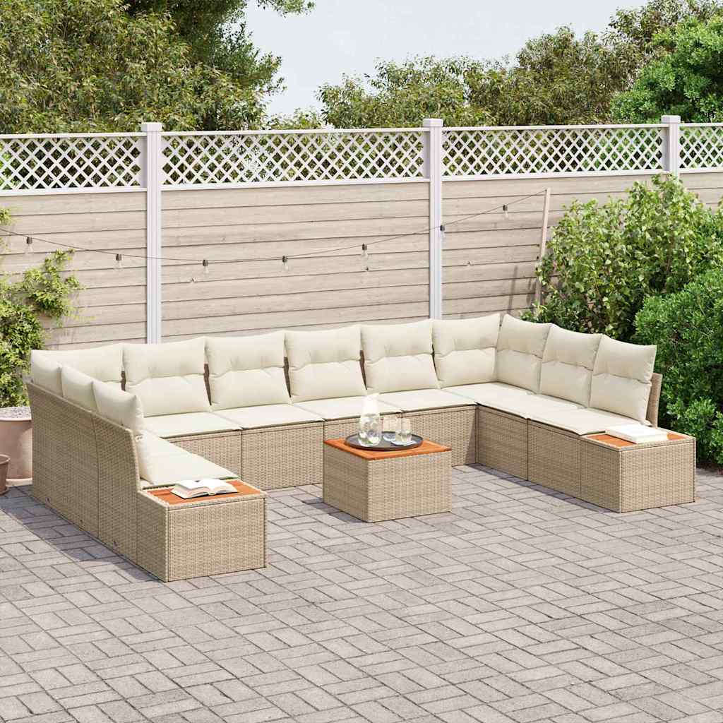 Set Divano da Giardino 10 pcs Beige e Crema Polyrattan | homemem39