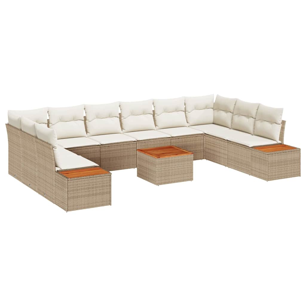 Set Divano da Giardino 10 pcs Beige e Crema Polyrattan | homemem39