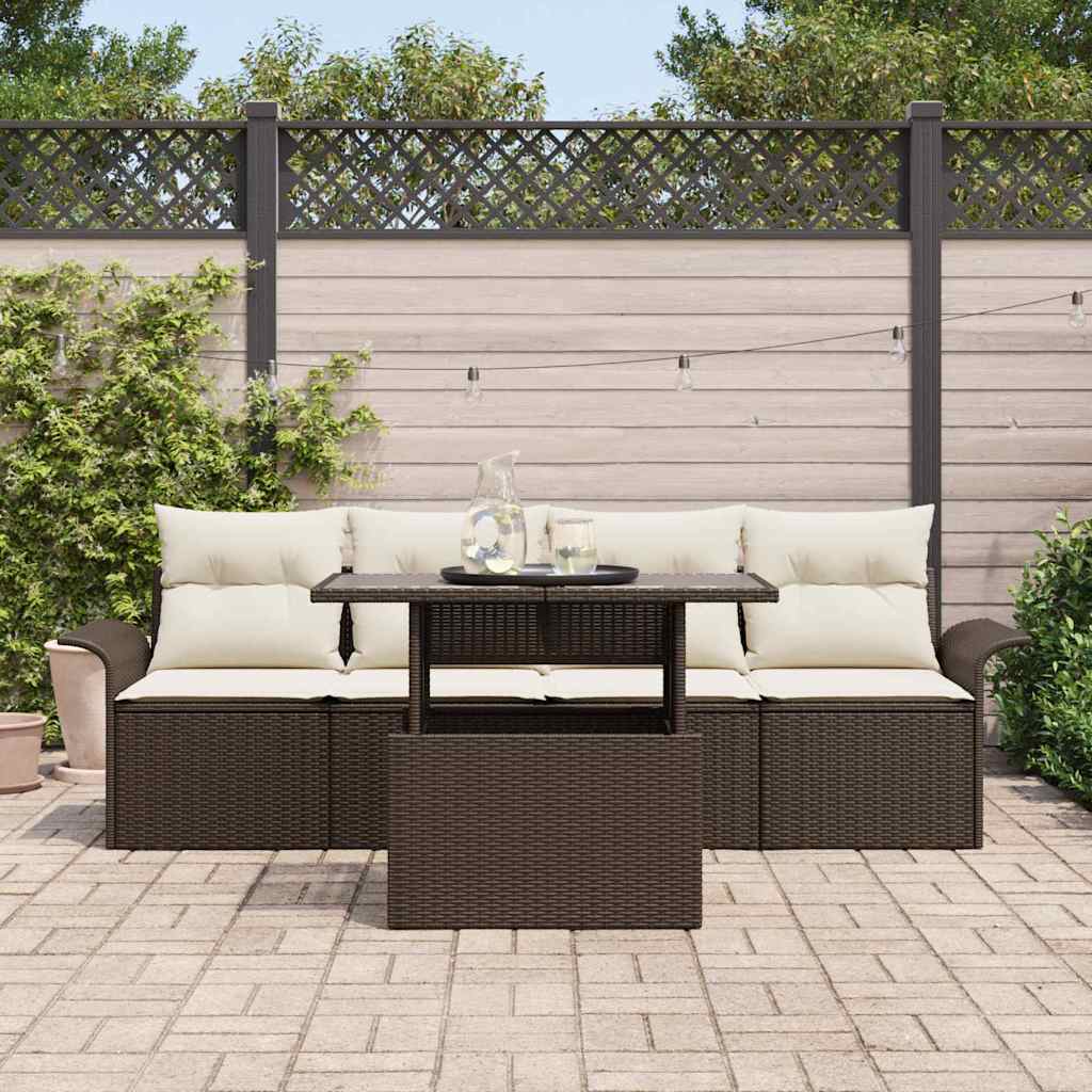 Set Divano da Giardino 5 pcs Marrone Rattan in Polipropilene | homemem39