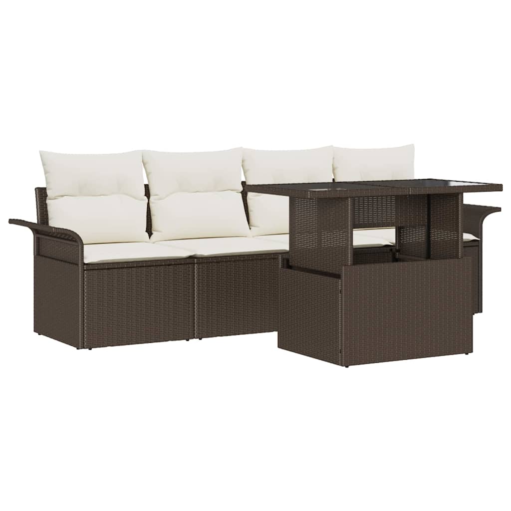 Set Divano da Giardino 5 pcs Marrone Rattan in Polipropilene | homemem39