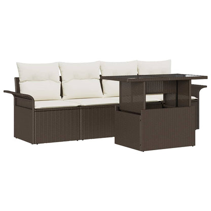 Set Divano da Giardino 5 pcs Marrone Rattan in Polipropilene | homemem39