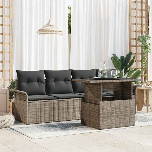 Set Divano da Giardino con cuscino 5 pcs Grigio Poly Rattan - homemem39