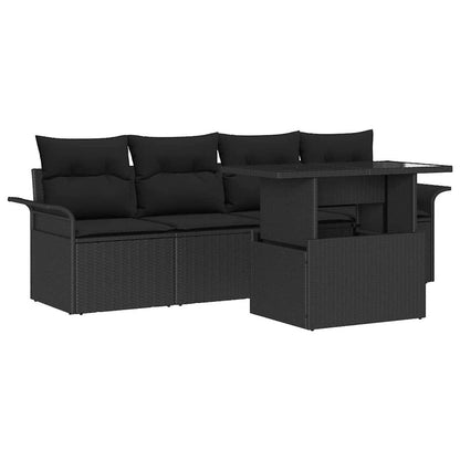 Set Divano da Giardino 5 pcs Nero Rattan in Polipropilene | homemem39