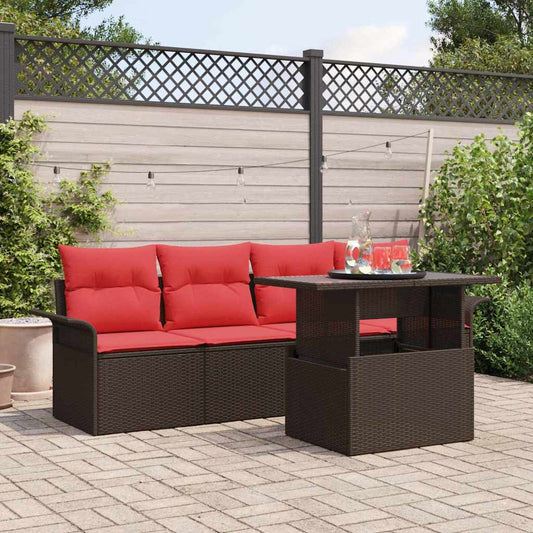 Set Divano da Giardino con cuscino 5 pcs Marrone Poly Rattan | homemem39