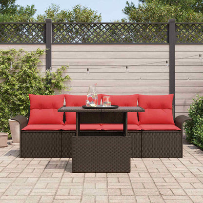 Set Divano da Giardino con cuscino 5 pcs Marrone Poly Rattan | homemem39