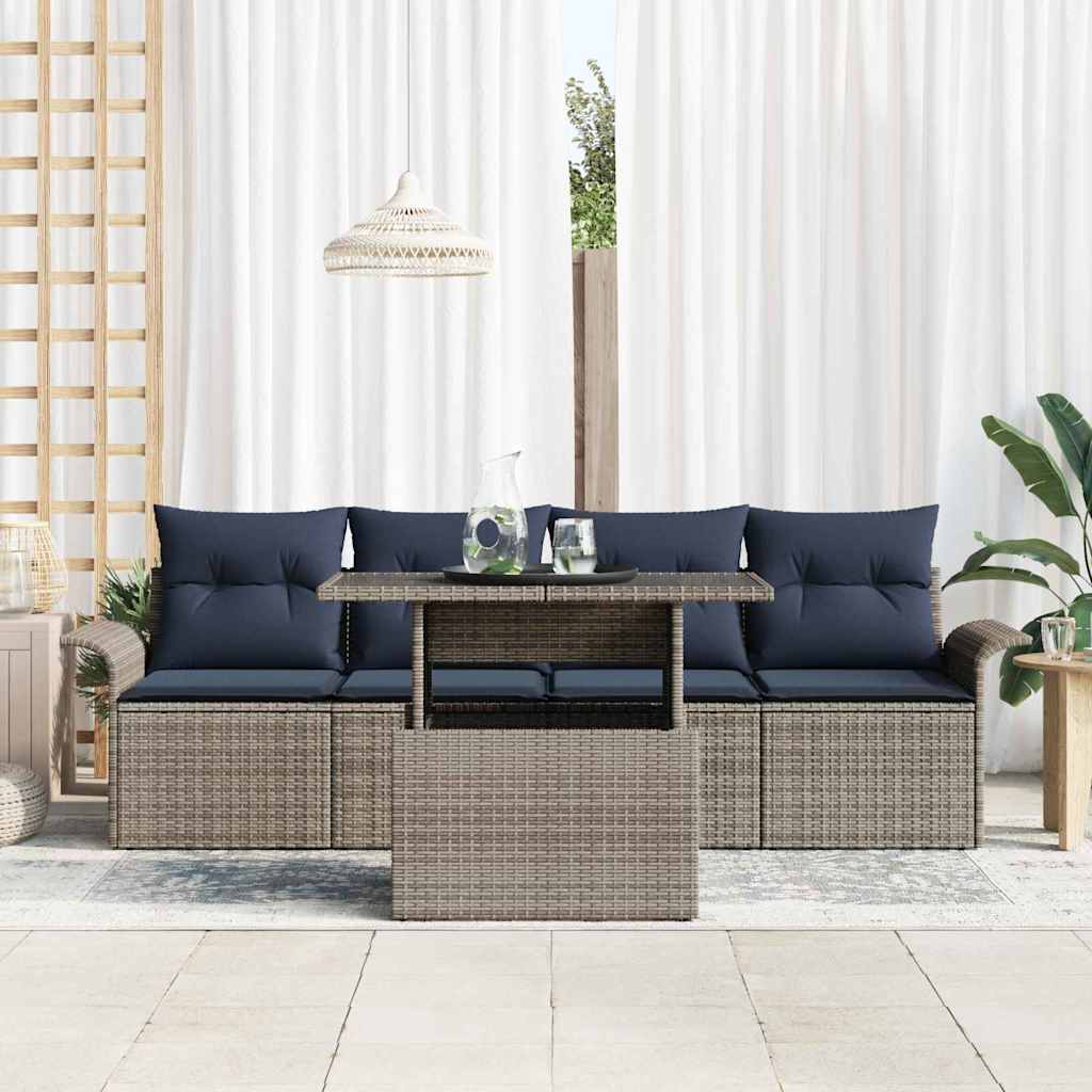 Set Divano da Giardino con cuscino 5 pcs Grigio Poly Rattan | homemem39