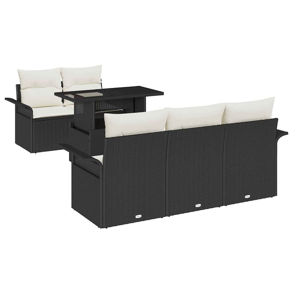 Set Divano da Giardino 6 pcs Nero Rattan in Polipropilene | homemem39