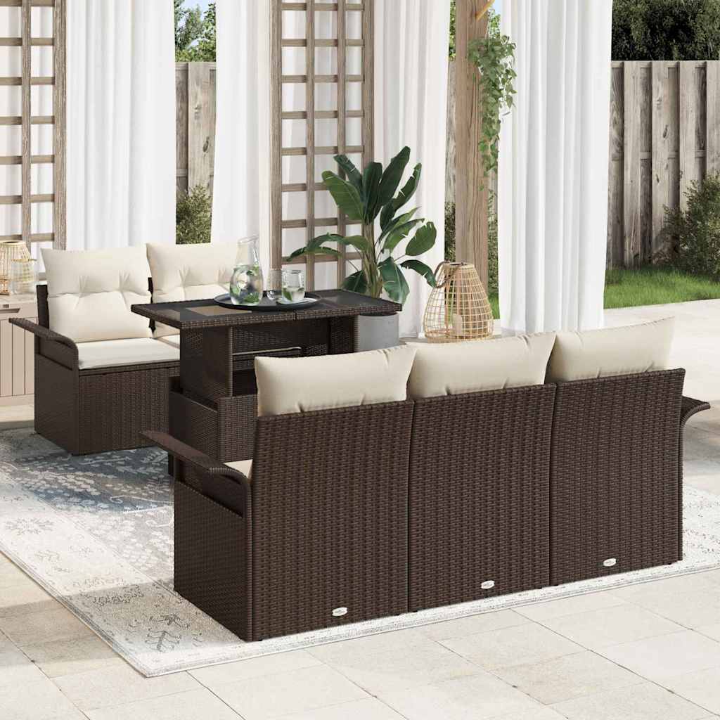 Set Divano da Giardino 6 pcs Marrone Rattan in Polipropilene | homemem39