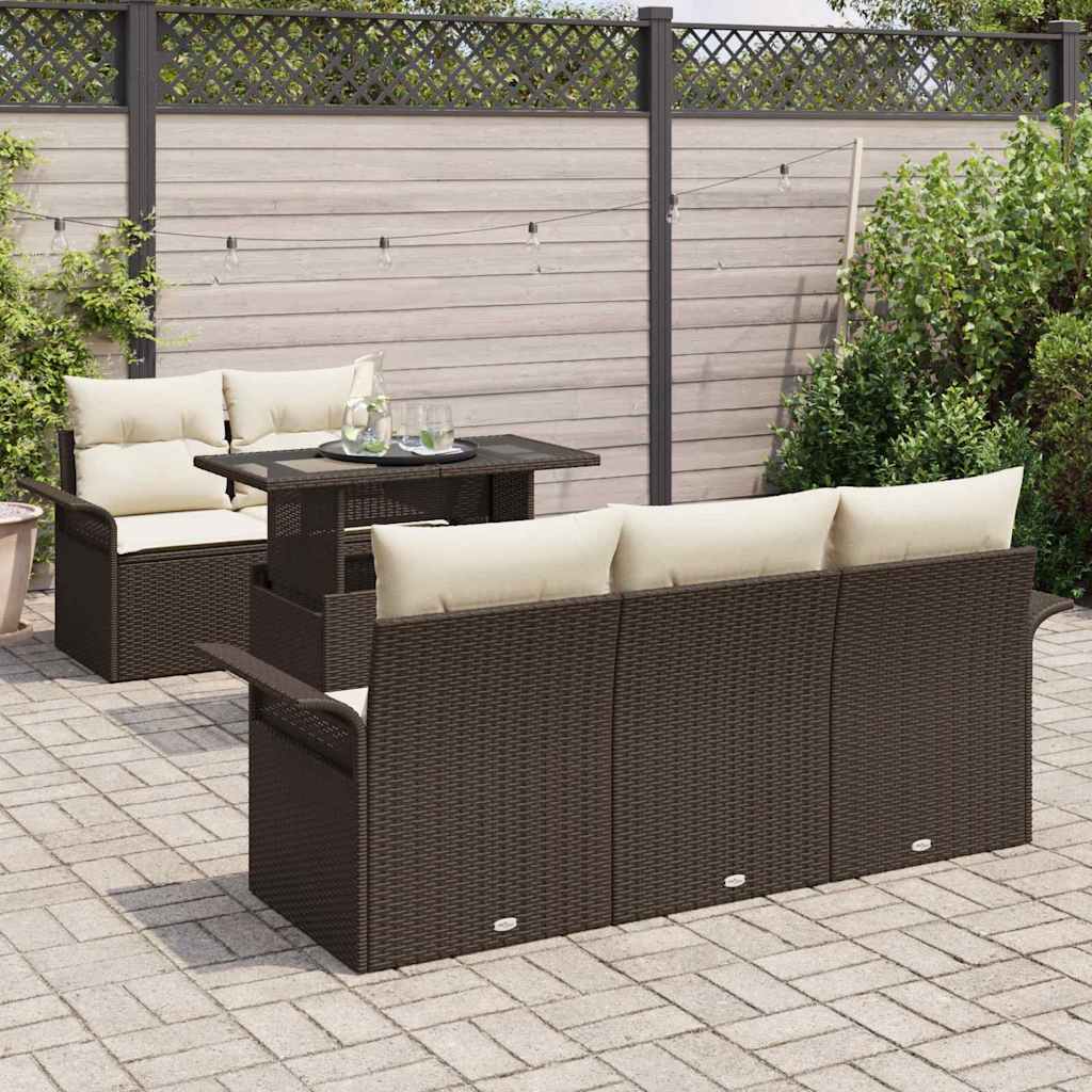 Set Divano da Giardino 6 pcs Marrone Rattan in Polipropilene | homemem39