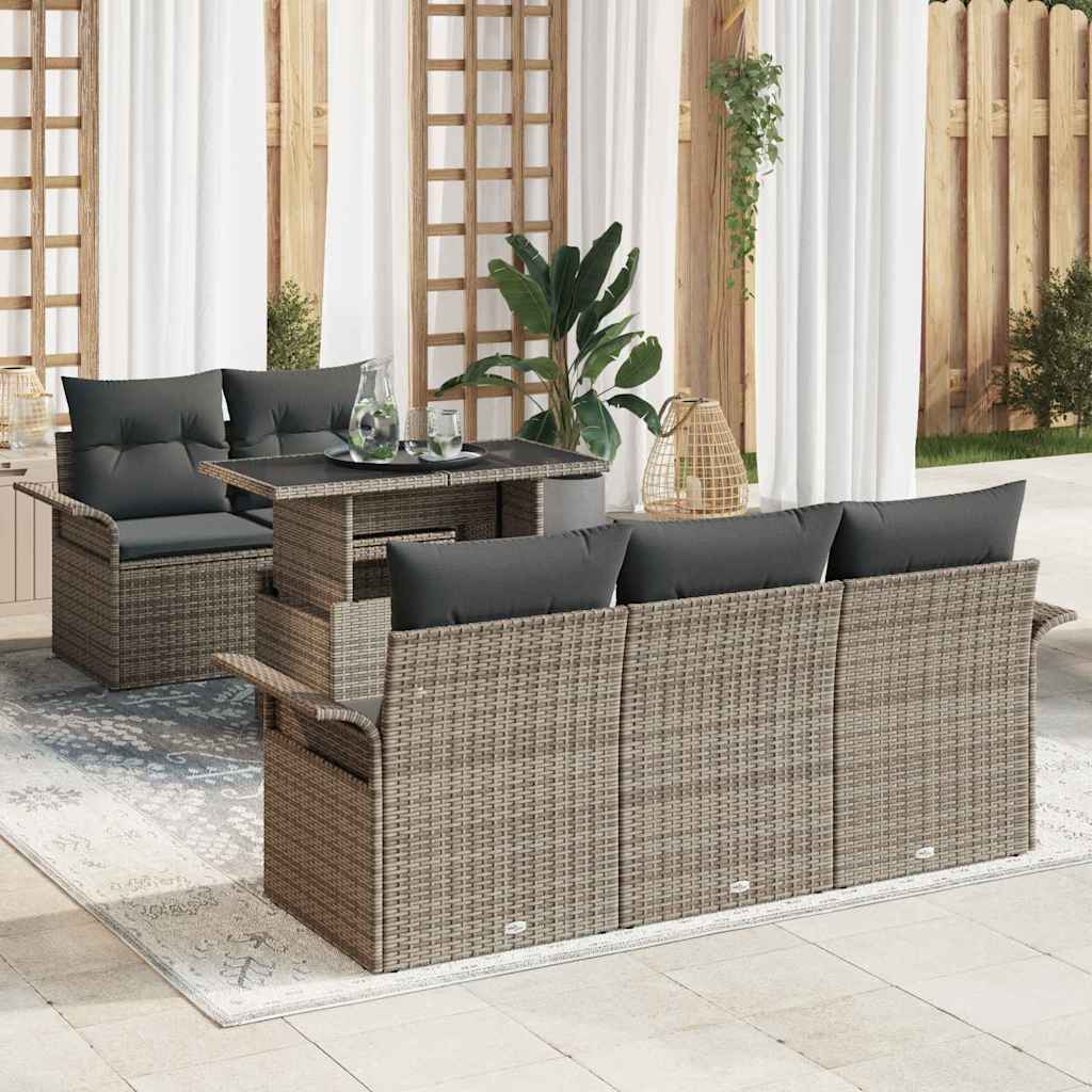 Set Divano da Giardino 6 pcs Grigio Rattan in Polipropilene | homemem39
