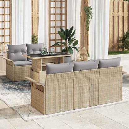 Set Divano da Giardino 6 pcs Beige Rattan in Polipropilene | homemem39