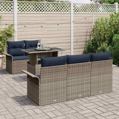 Set Divano da Giardino 6 pcs Grigio Rattan in Polipropilene | homemem39