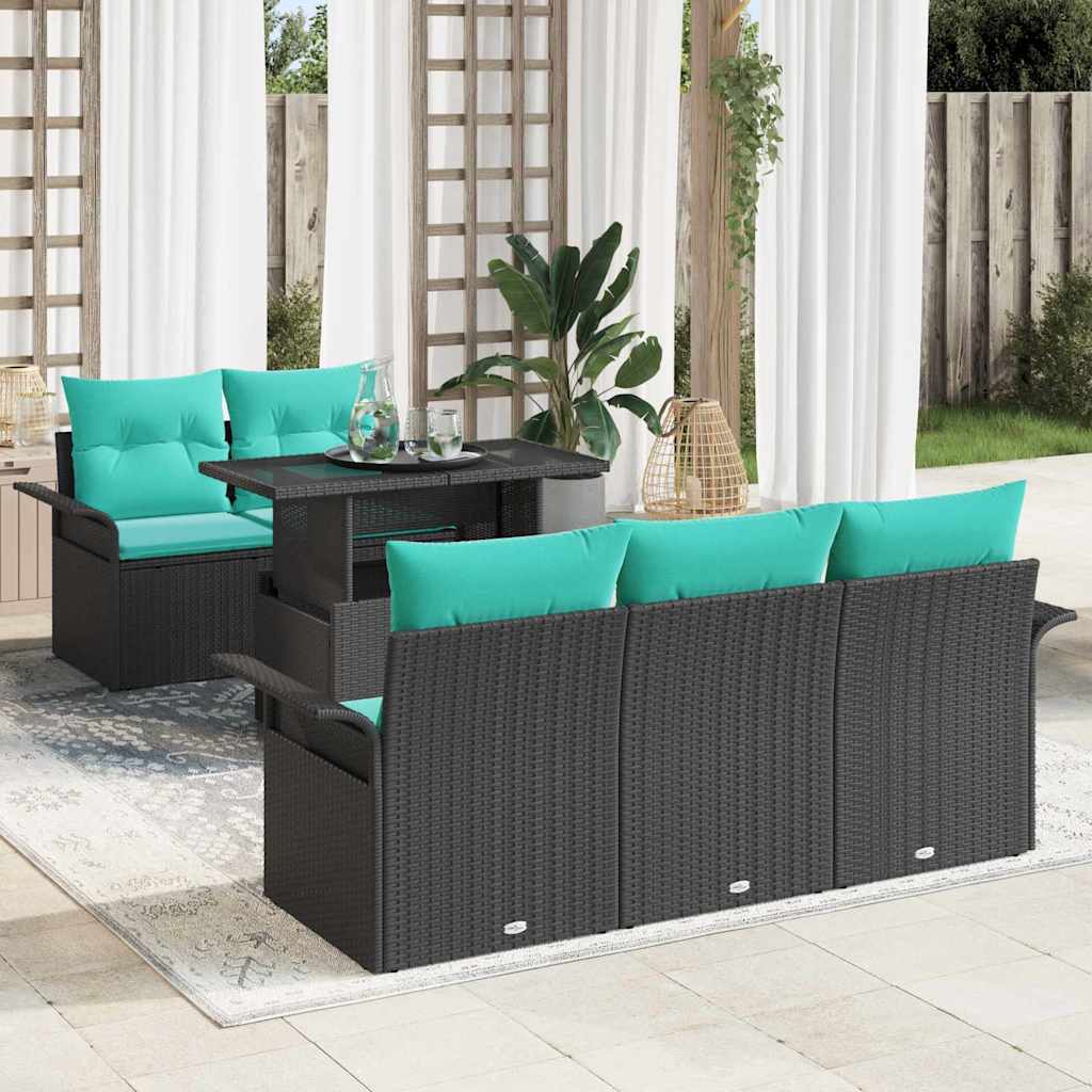 Set Divano da Giardino 6 pcs Nero Rattan in Polipropilene | homemem39