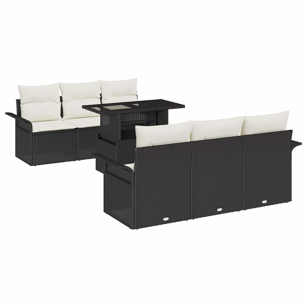 Set Divano da Giardino con cuscino 7 pcs Nero Poly Rattan | homemem39