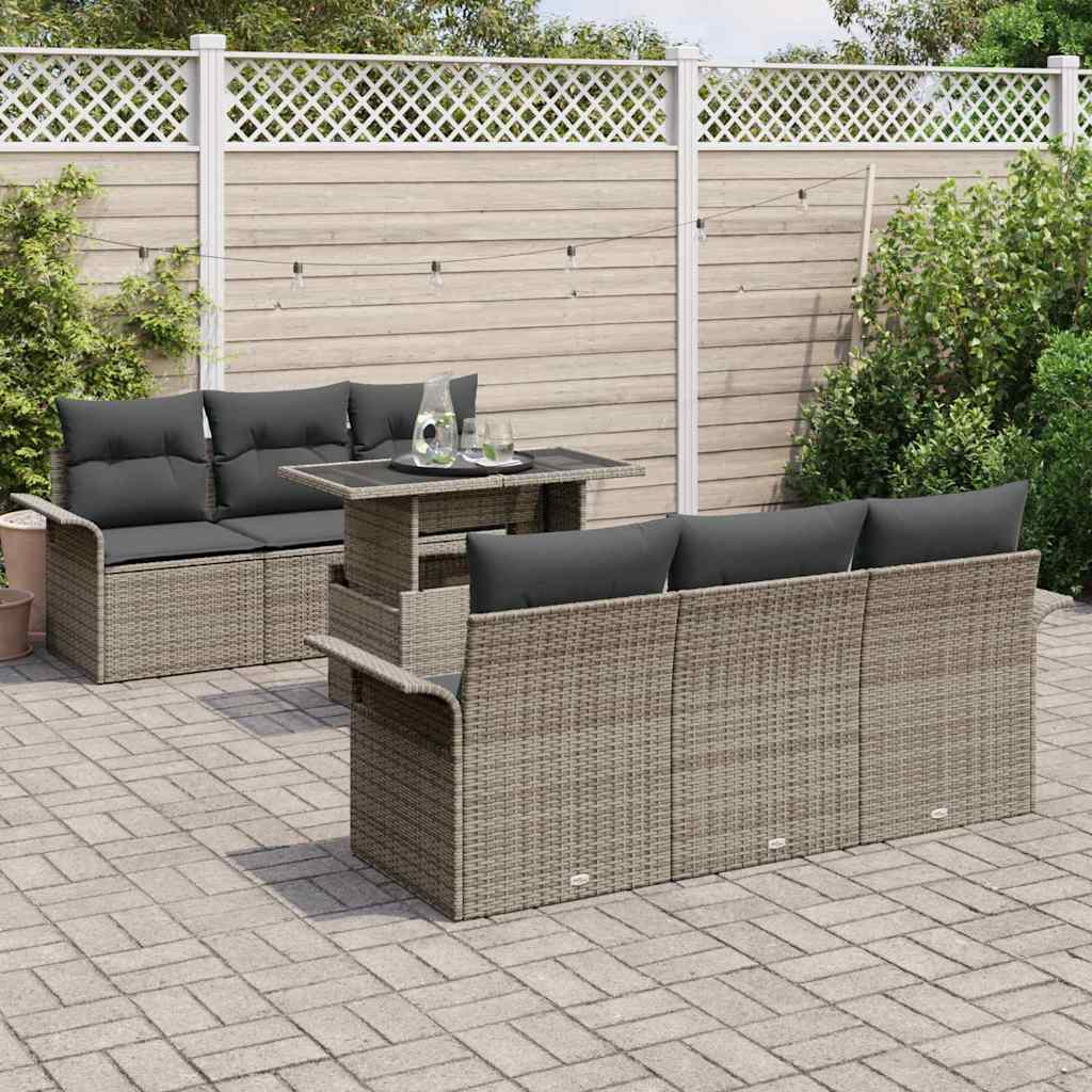 Set Divano da Giardino 7 pcs Grigio Rattan in Polipropilene | homemem39