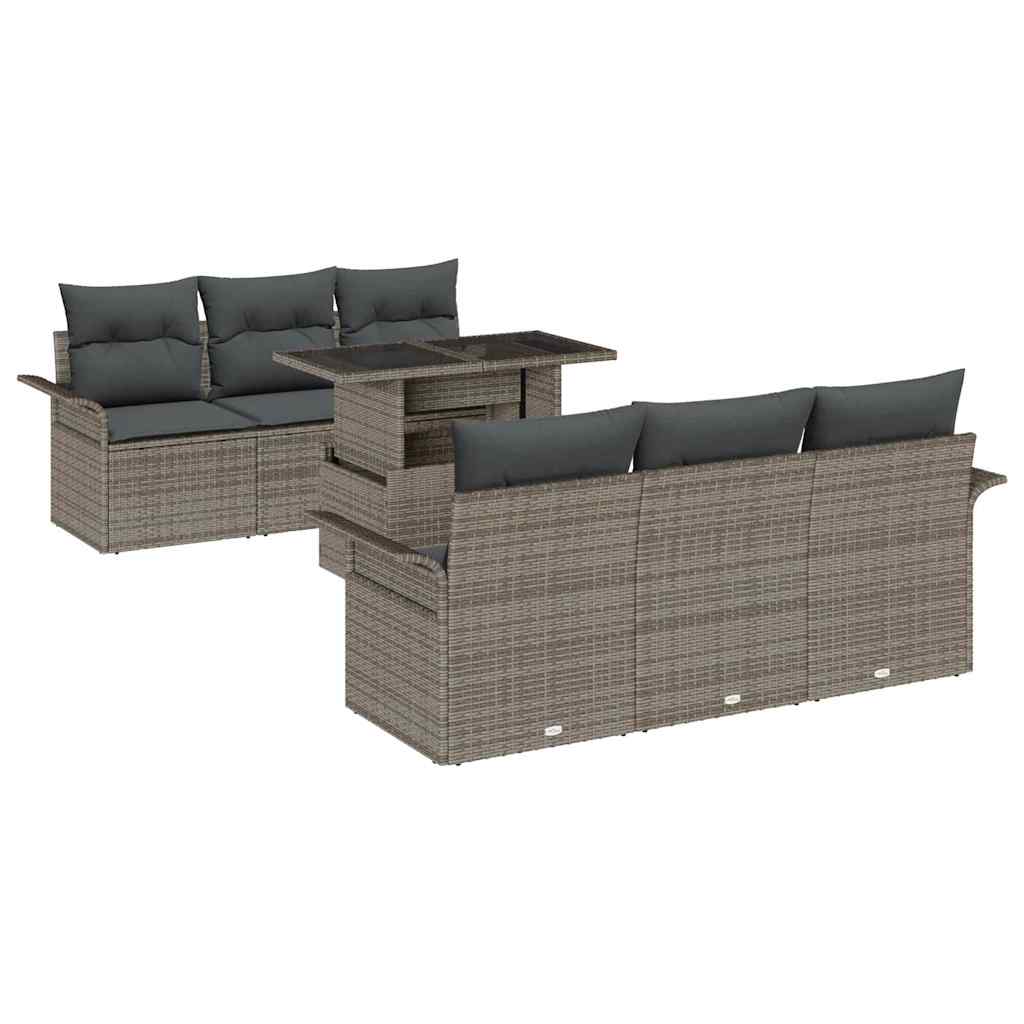 Set Divano da Giardino 7 pcs Grigio Rattan in Polipropilene | homemem39