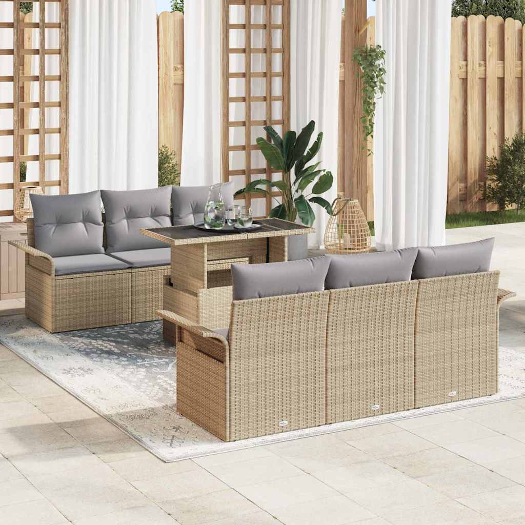 Set Divano da Giardino con cuscino 7 pcs Beige Poly Rattan - homemem39