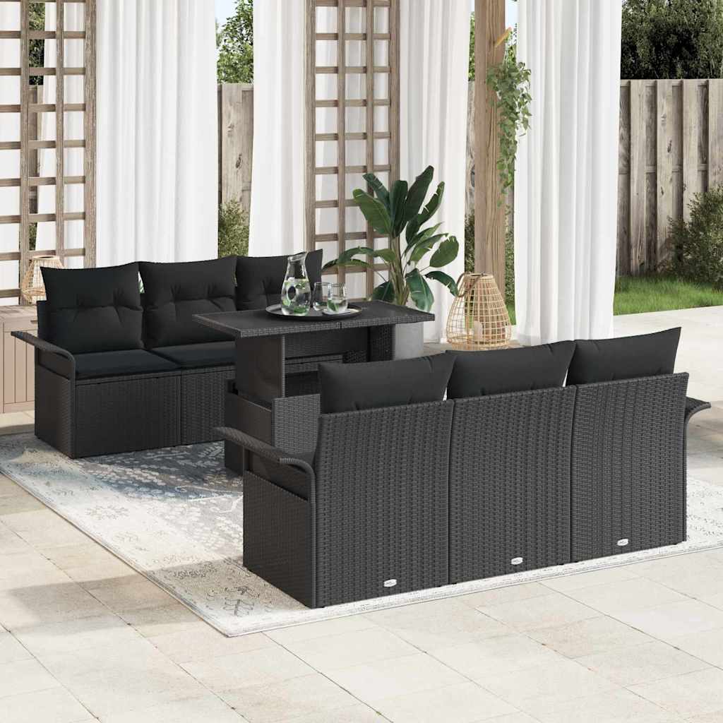 Set Divano da Giardino 7 pcs Nero Rattan in Polipropilene | homemem39