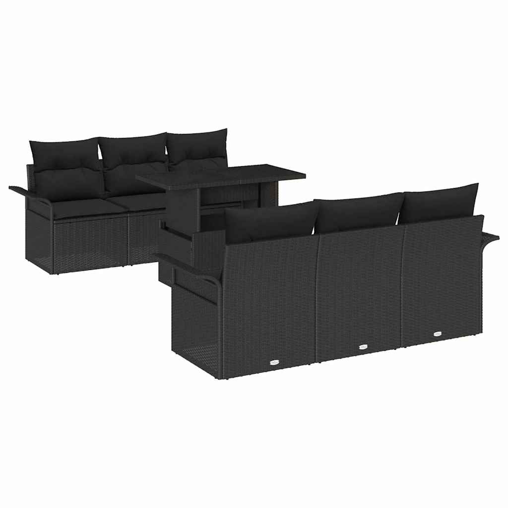 Set Divano da Giardino 7 pcs Nero Rattan in Polipropilene | homemem39