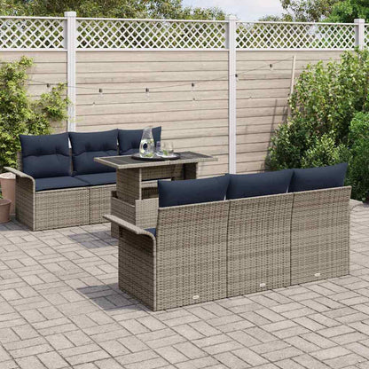Set Divano da Giardino 7 pcs Grigio Rattan in Polipropilene | homemem39