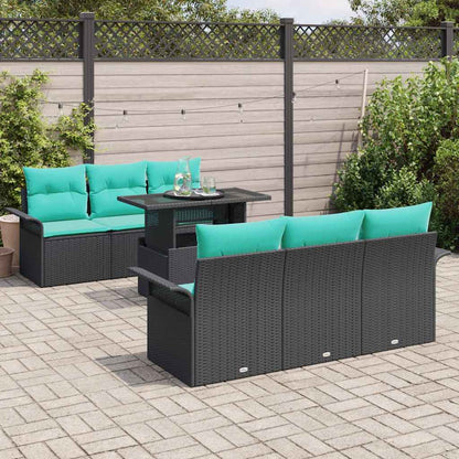 Set Divano da Giardino con cuscino 7 pcs Nero Poly Rattan | homemem39