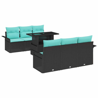 Set Divano da Giardino con cuscino 7 pcs Nero Poly Rattan | homemem39