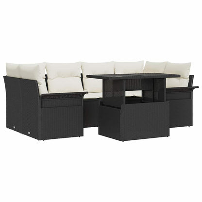 Set Divano da Giardino con cuscino 7 pcs Nero Poly Rattan | homemem39