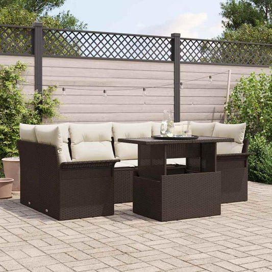 Set Divano da Giardino con cuscino 7 pcs Marrone Poly Rattan - homemem39