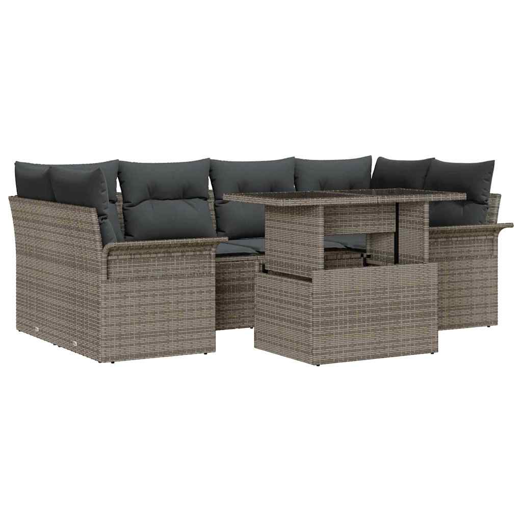 Set Divano da Giardino 7 pcs Grigio Rattan in Polipropilene | homemem39
